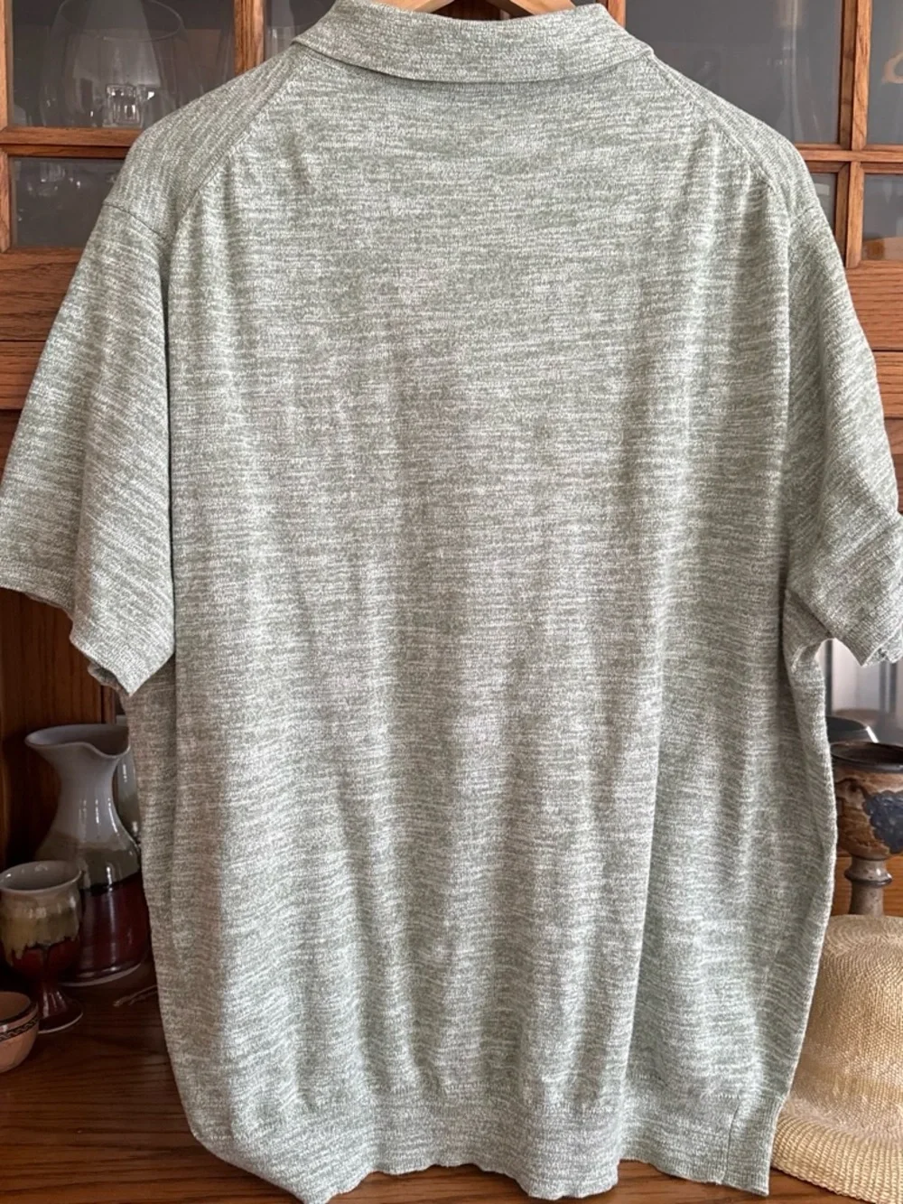 J Crew green heathered 3 button polo shirt. Size XL